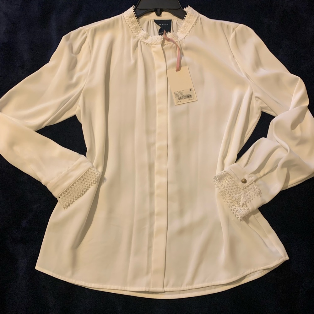 Alex Marie ivory hidden button shirt lace blouse